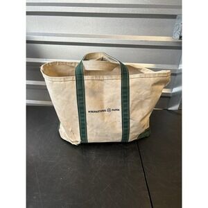 Vintage LL BEAN GREEN TRIM BOAT AND TOTE BAG STIFF STRONG CANVAS Distressed